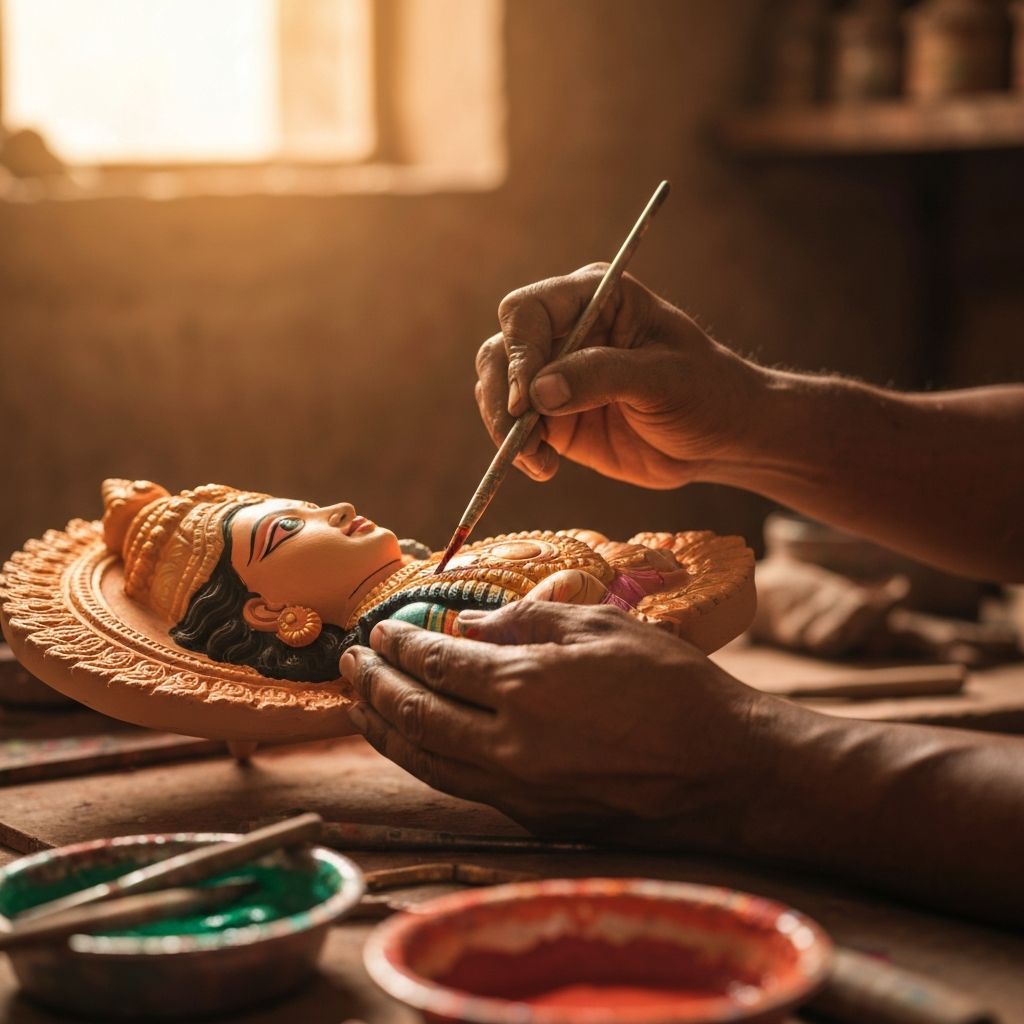 Artisan hand-painting a murti