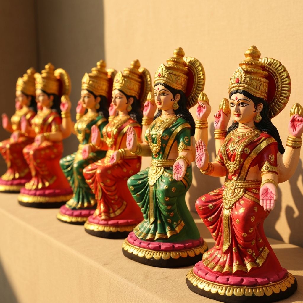 Collection of finished Lakshmi and Saraswati murtis